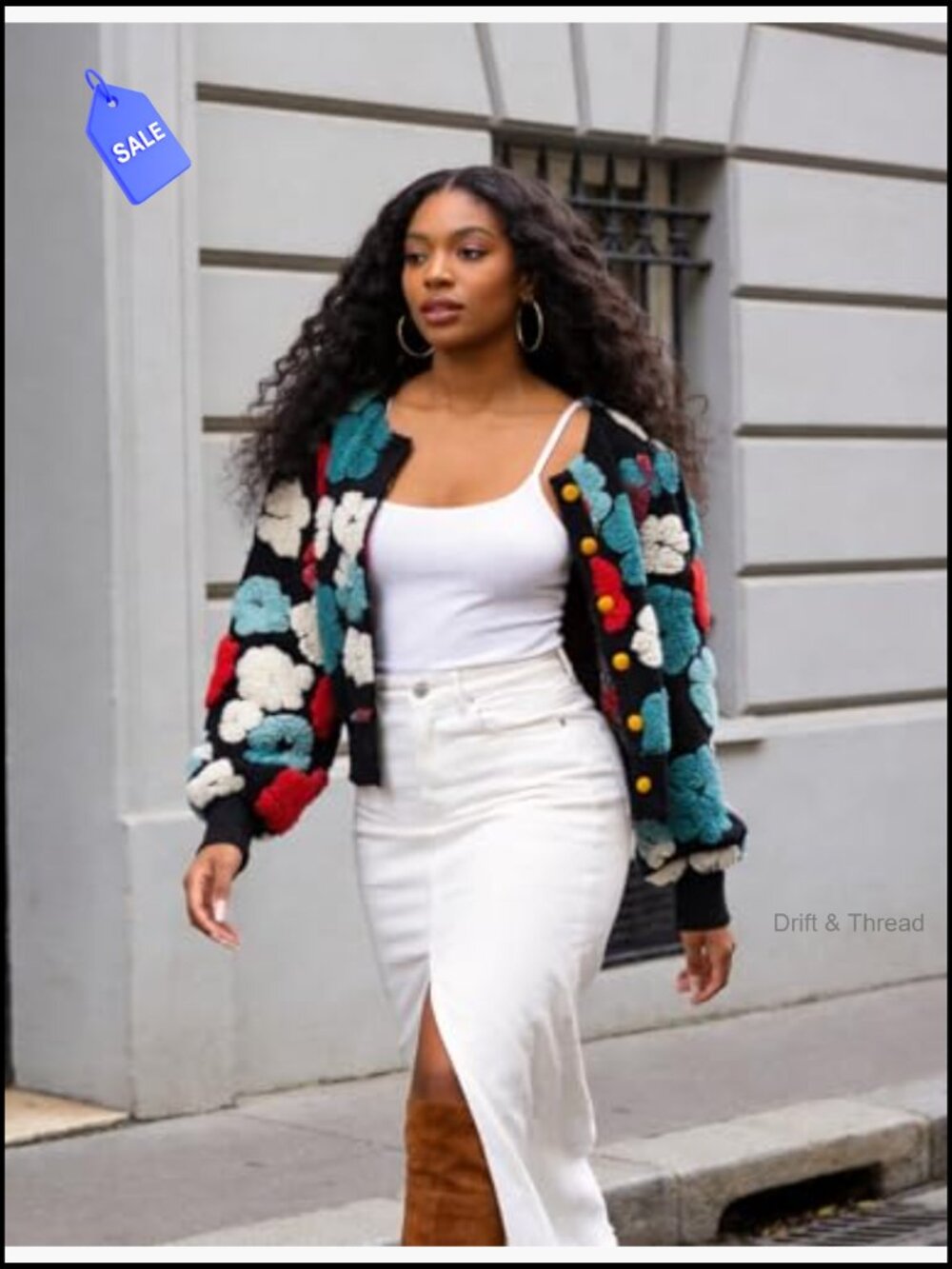 Cropped Floral Print Bomber Jacket Warm Fleece Varsity Coat - Picture 4 of 7